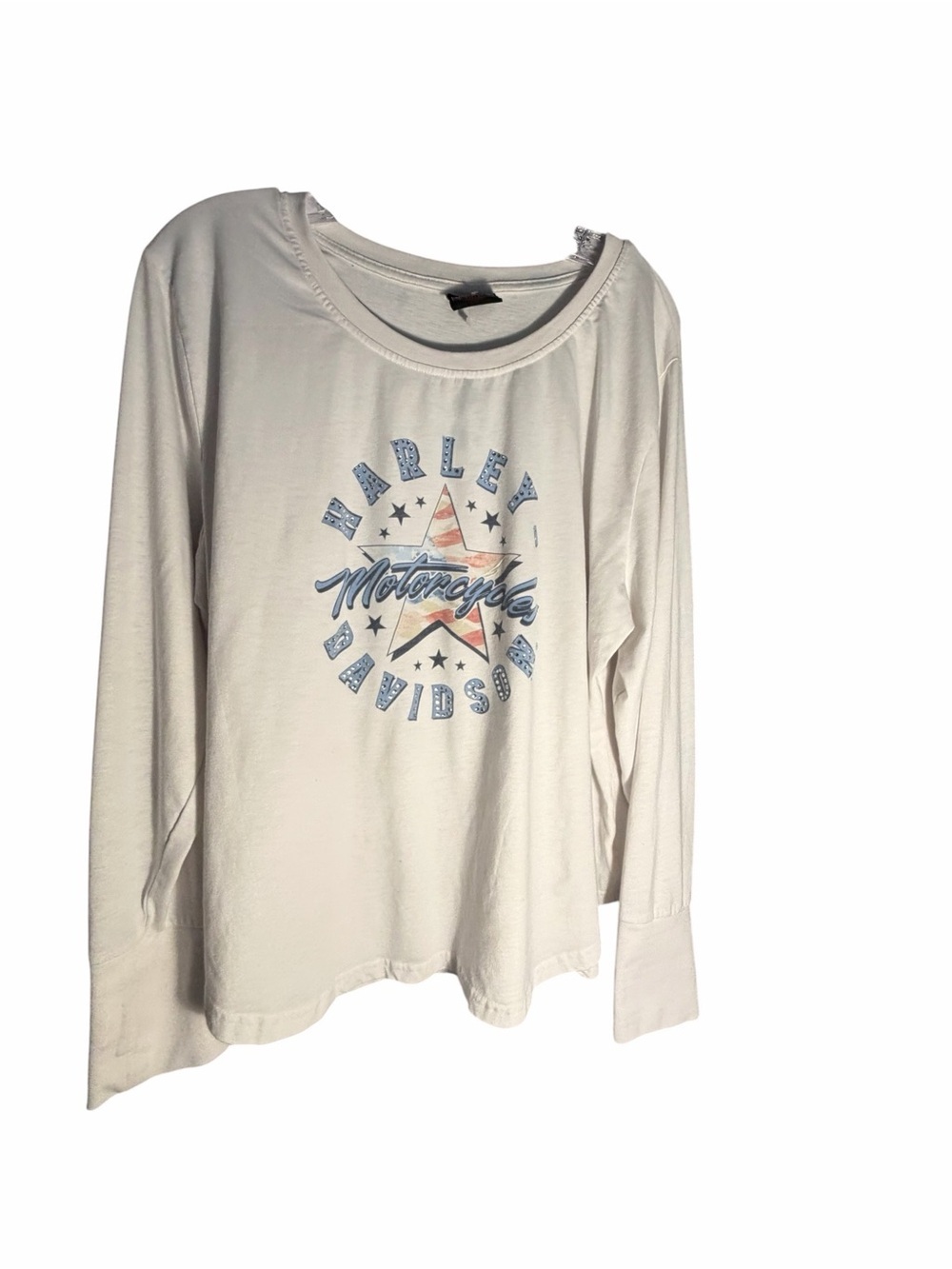 Harley-Davidson Long Sleeve Tee with Blue & Orange Bling Star Graphic Sz 2XL